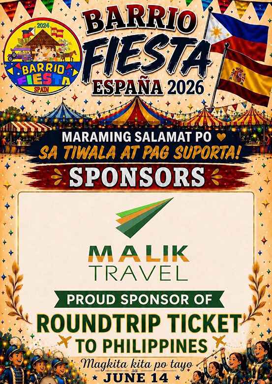 BARRIO FIESTA ESPAÑA 2026, Malik Travel will be giving away a round-trip ticket to the Philippines.